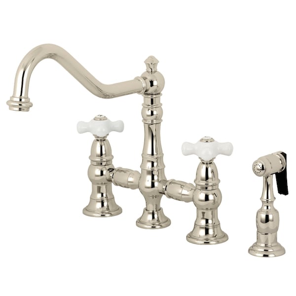 KS3276PXBS Restoration 8" Bridge Kitchen Faucet W/ Sprayer, Nickel